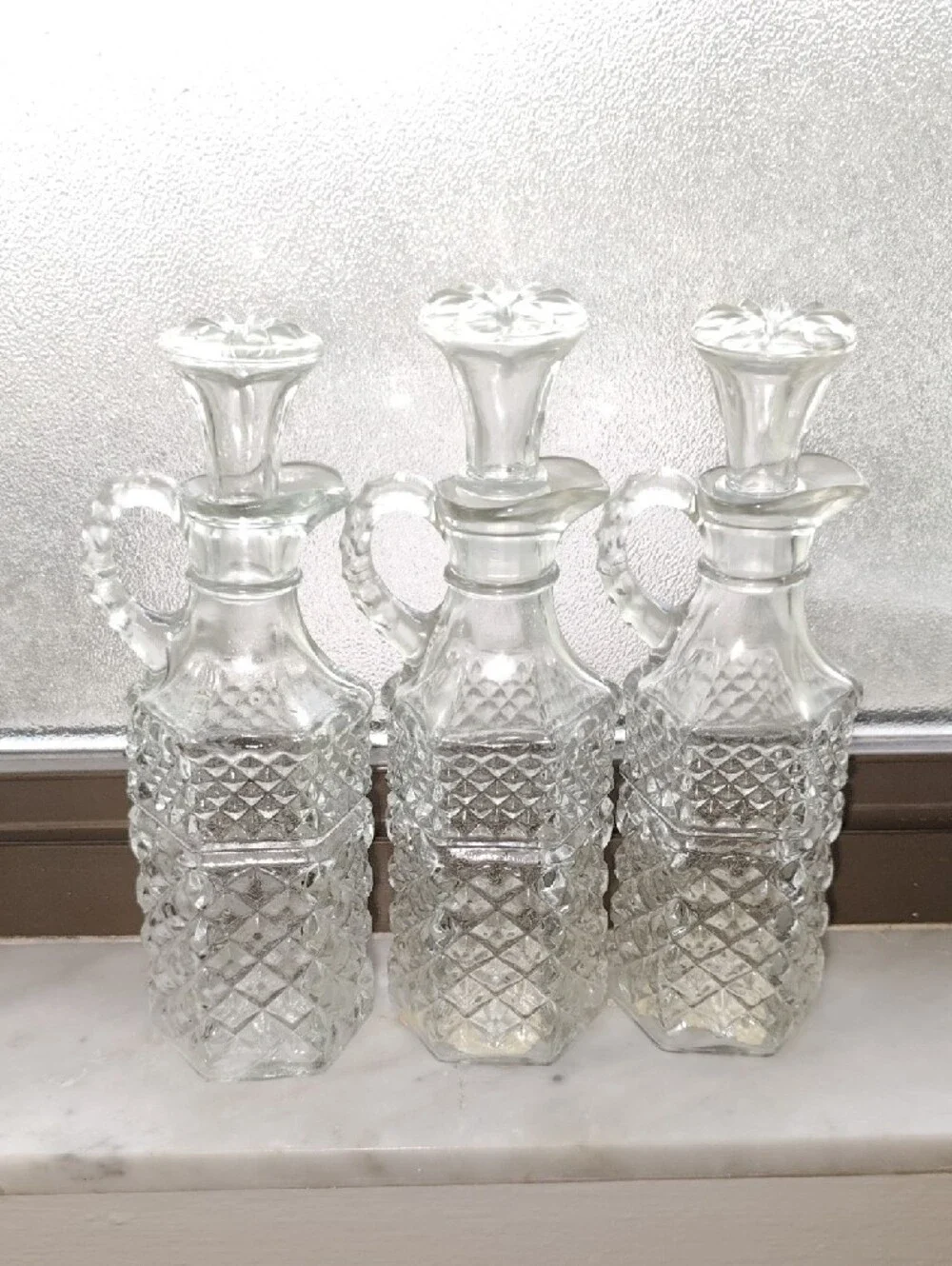 Vintage Anchor Hocking Wexford Clear Glass Cruet Bottles with Stoppers-Set of 3